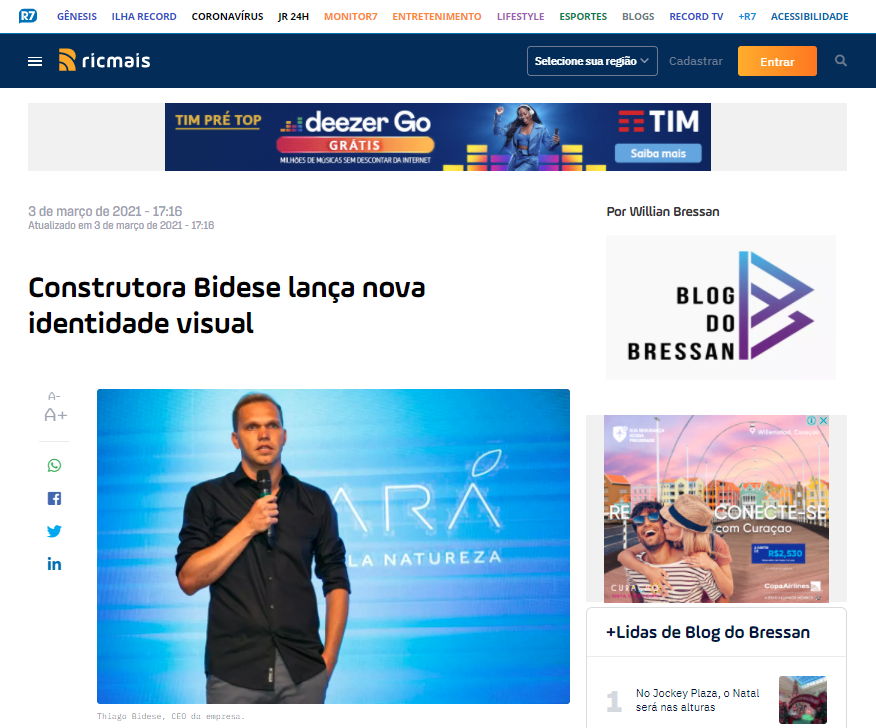 RIC Mais - "Construtora Bidese lança nova identidade visual"