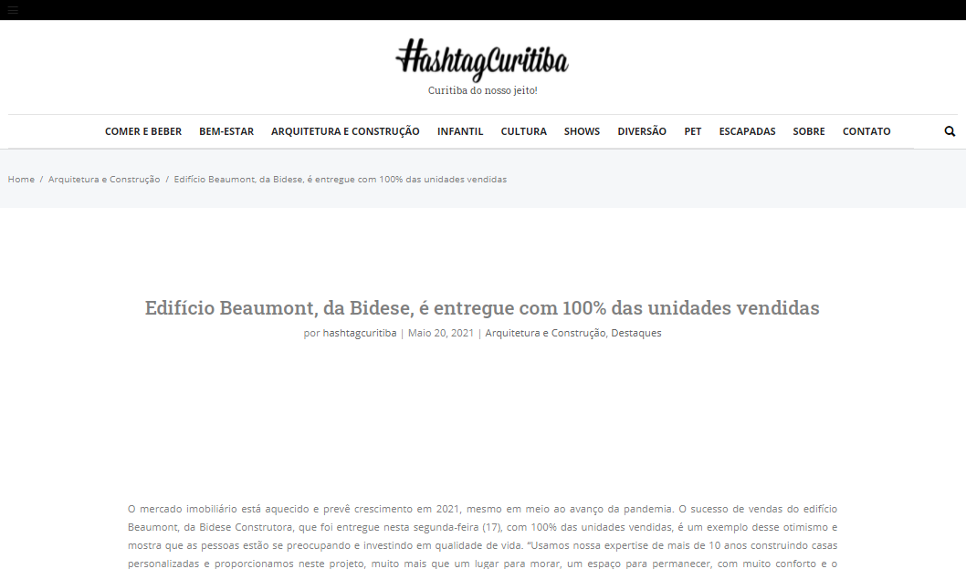 Hashtag Curitiba - "Edifício Beaumont, da Bidese, é entregue com 100% das unidades vendidas"