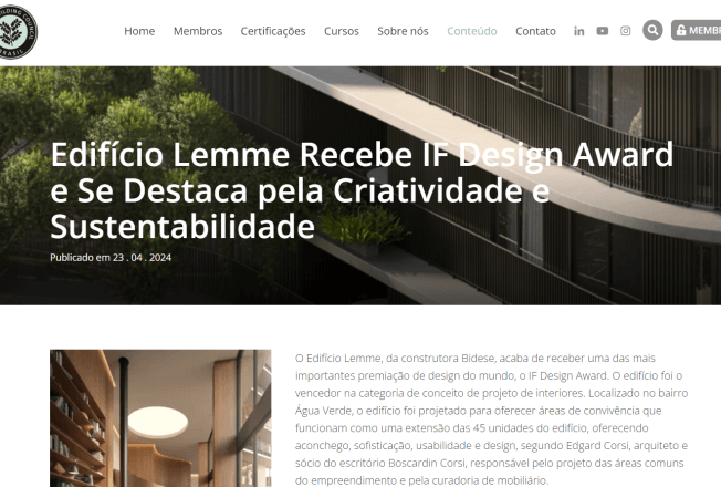 Gbc Brasil: Edifício Lemme Recebe IF Design Award e Se Destaca pela Criatividade e Sustentabilidade