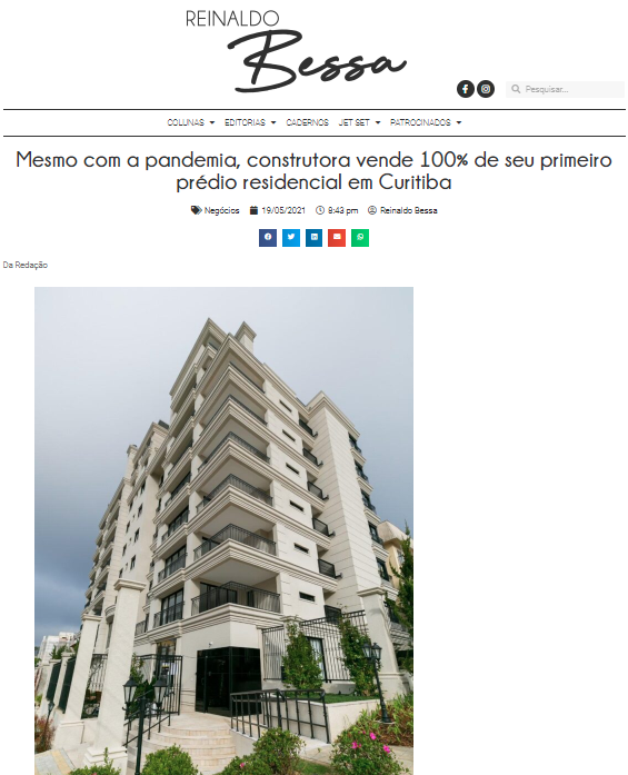 Reinaldo Bessa - "Mesmo com a pandemia, construtora vende 100% de seu primeiro prédio residencial em Curitiba"