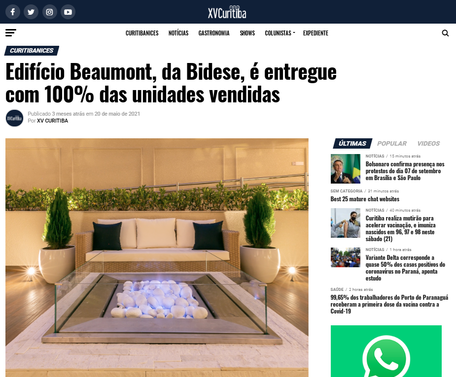 XV Curitiba - "Edifício Beaumont, da Bidese, é entregue com 100% das unidades vendidas"